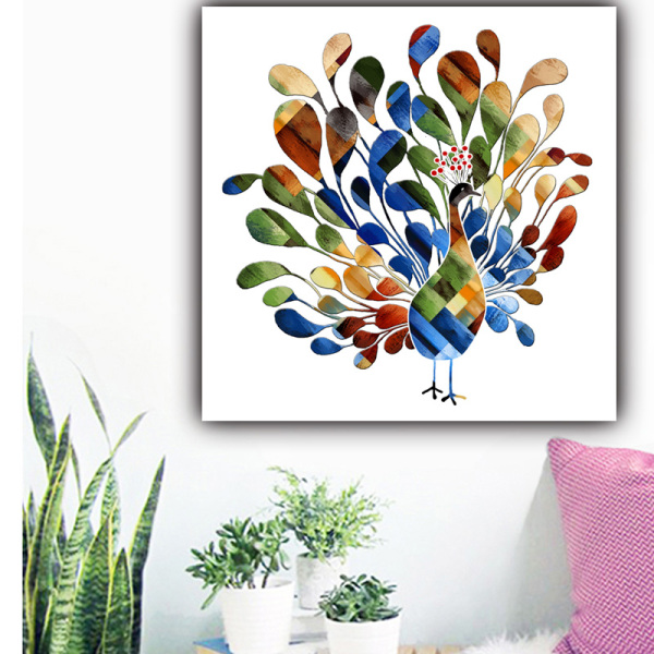 Wholesale wall art custom design color peacock photo picture print original product canvas painting