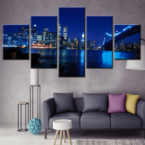 Modern Home Decor Living Room Canvas 5 Panel City Building Aerial View Wall Art Poster HD Print Painting Modular Pictures