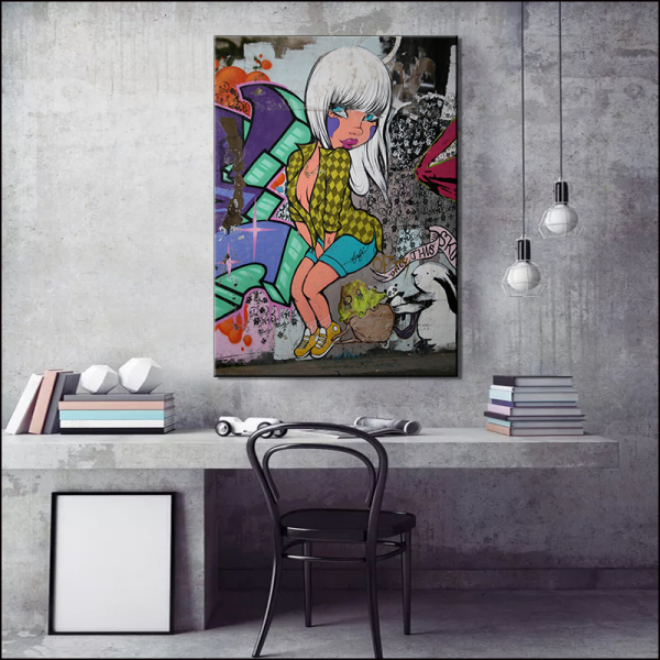 Graffiti Colorful White Hair Trend Cool Girl And Monroe Pose Abstract Oil Painting And Wall Home Decoration Painting