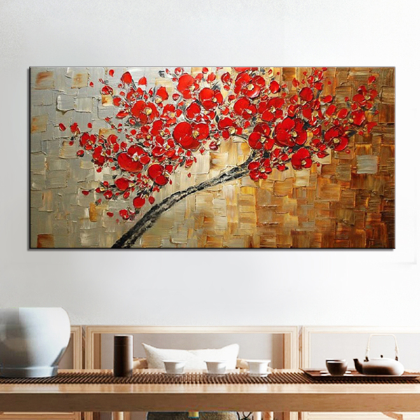 New handmade Modern Canvas on Oil Painting Palette knife Tree 3D Flowers Paintings Home living room Decor Wall Art