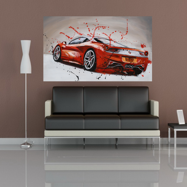 Custom Red Car Canvas Art Handpainted artwork Wall Art Picture Handmade Oil Painting