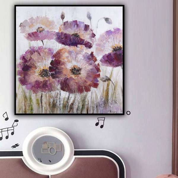 handmade oil painting  Thick texture Abstract lotus  pink purple  home decor  Wall Decoration