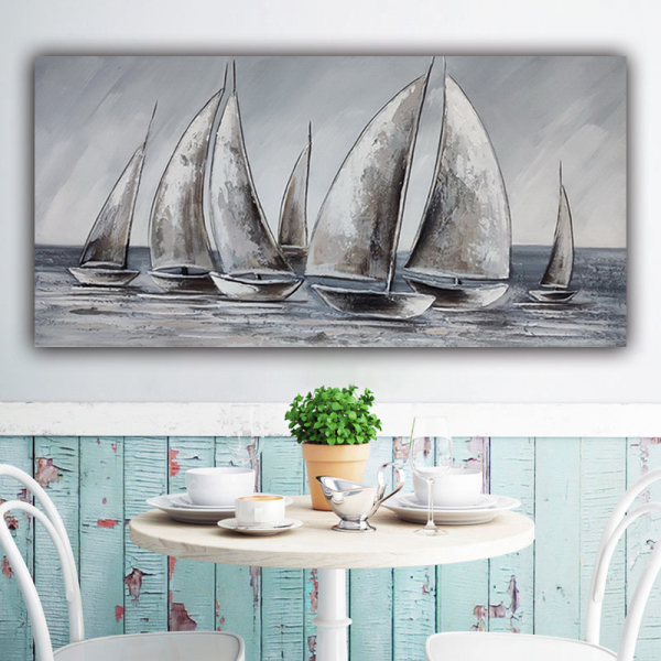 Modern sea landscape handmade oil painting, sailboat on the sea bedroom painting