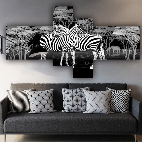 Hot selling classic wall art forest two zebras photo stitching canvas wholesale original product painting