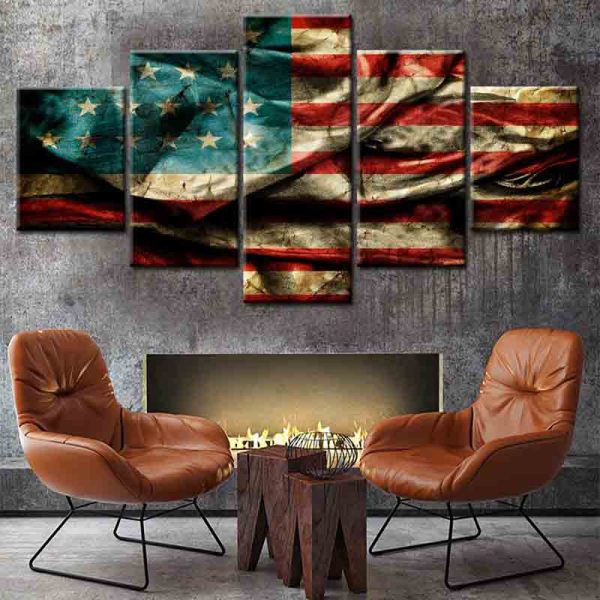 Modern Frameless Canvas American Star Flag Print Wall Art Home Decor 5 Pictures Oil Painting Of Living Room