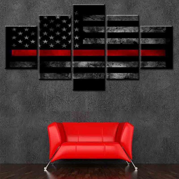 Modern Frameless Canvas American Black Background Star Stripe Flag Printing Wall Art Home Decoration 5 Pictures of Living Room