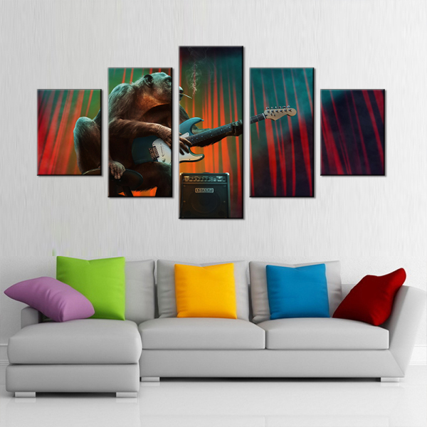 Modern 5 Frameless Canvas Monkey Playing Music Printing Wall Art Home Decoration 5 Living Room Picture