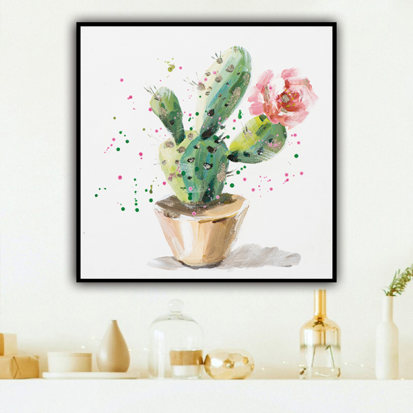 New Arrivals Hand-painted Colorful Flowers Cactus Oil Painting on Canvas Home Decor Handmade Canvas Cactus Plants Oil Painting