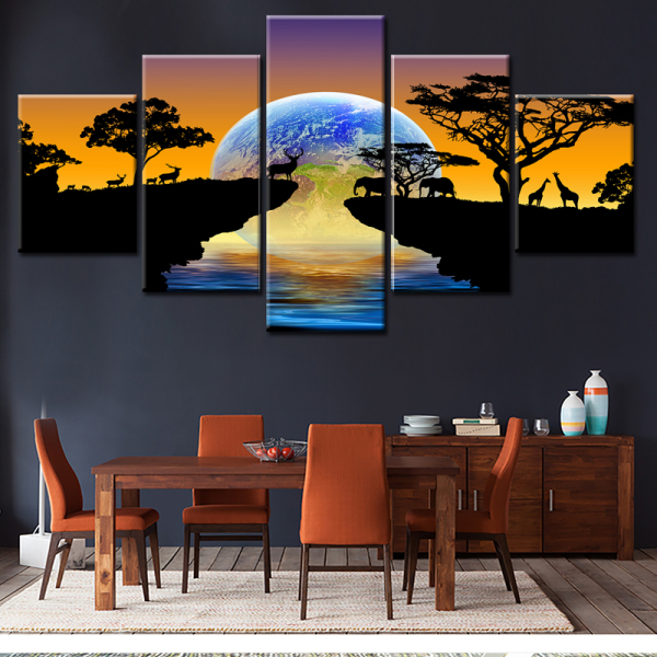 modern 5 panel unframed canvas print of animal Painting Wall Art Home Decor 5 Panels Pictures For Living Room