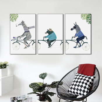 Wholesale bear ride a bike Poster modern zebra Art canvas paintings Nursery Room Decor