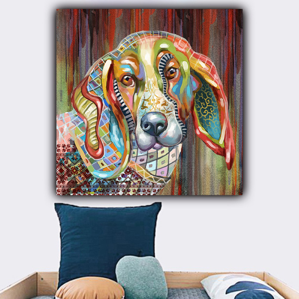 Modern animal hand painted canvas color dog oil painting home decoration living room canvas painting