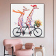 Cartoon design painted giraffe ride bike diy oil painting by numbers, lovely animal art painting by numbers without frame