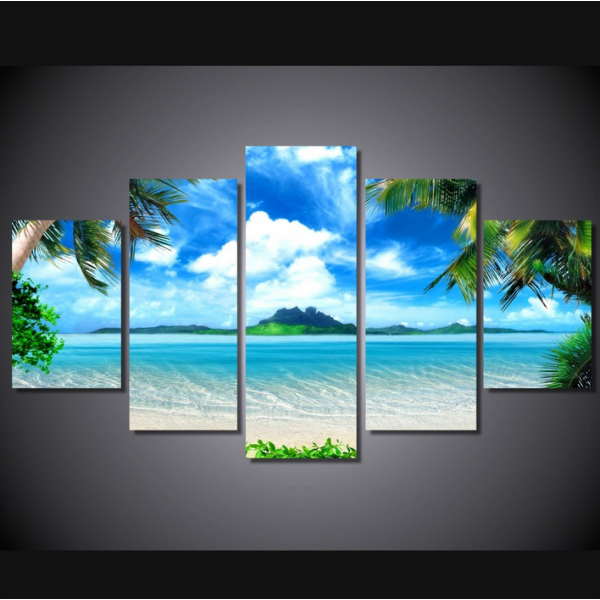 5 Pieces Canvas Prints Beach blue palm trees Painting Wall Art Anime Home Decor Panels Poster Modular Pictures For Living Room