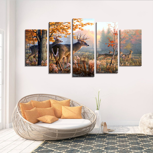 5 panels deer Beacon Canvas Wall Art Canvas Painting Custom Wall Paintings Art Work Painting  Living Room Wall Decoration