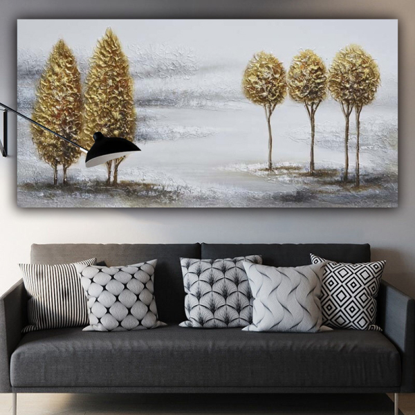 Wholesale hot sale home decor oil painting thick texture golden trees wall art painting on canvas