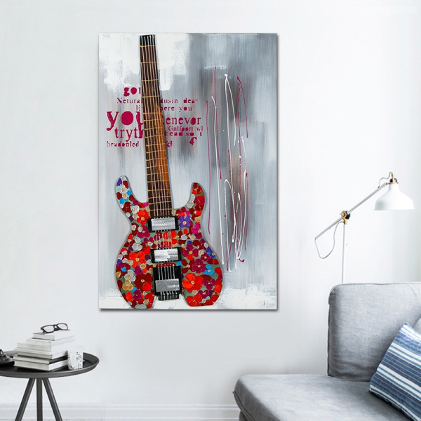 abstract art oil paintings on canvas still life red guitar pictures for living room music themed home decor