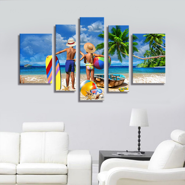 unframed 5 panel printed oil painting of beautiful girl art wall decoration for home