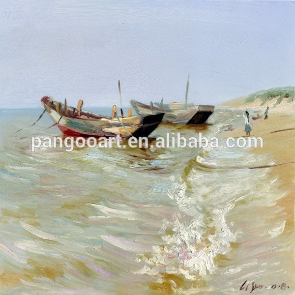 Wholesale Custom Metal Boat Landscape home accessories Framed Canvas Painting  handmade Oil Painting  for home decor