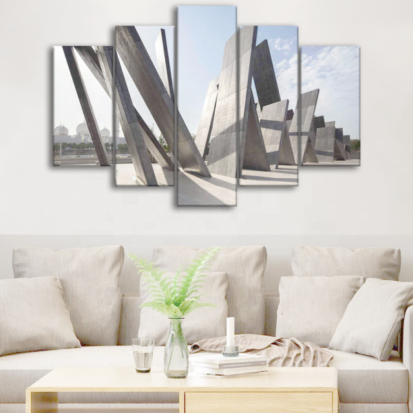 New Arrival 5 Panel Print Canvas Wall Art Painting, Abstract Grey Islamic Architecture Art Printed Canvas Painting