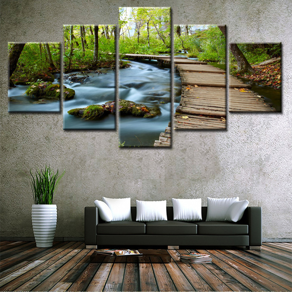 Modern 5 Frameless Canvas Forest Path Stream Printing Wall Art Home Decoration 5 Living Room Picture