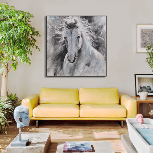 Handmade white horse animal oil painting, OEM&ODM available handpainted canvas painting