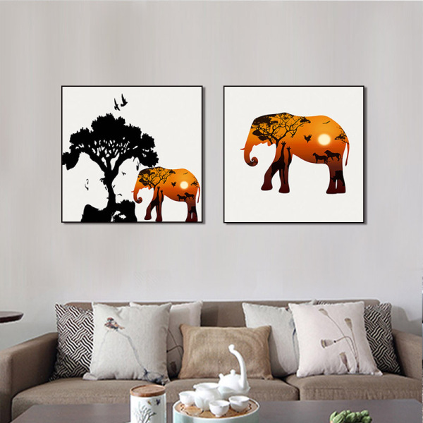 Modern Frameless Elephant Wall Artist Painting Oil Painting 2 Drawing of Living Room