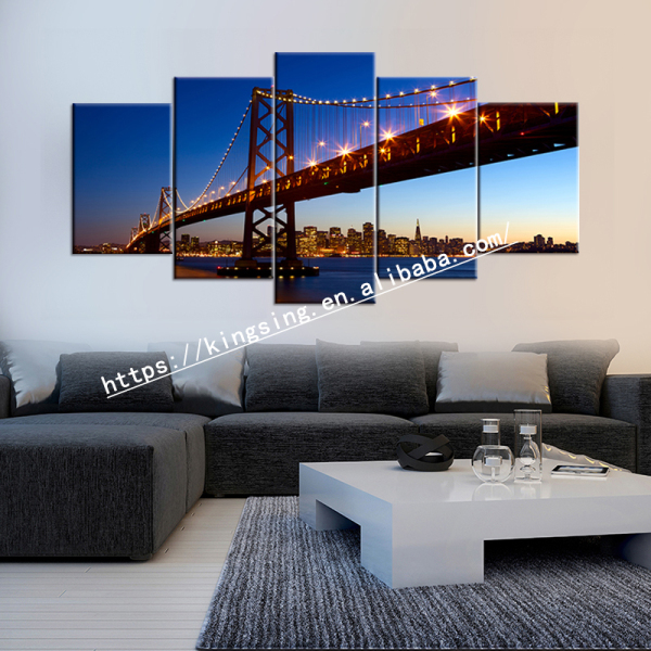 Modern Frameless Sea Crossing Bridge City Night Scene Printing Wall Art home Oil Painting Decoration 5 Living Room Pictures