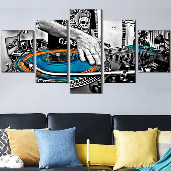 Metal Machine Dishing DJ Black And White Wall Art 5 Combined Sets of Home Decoration Oil Painting