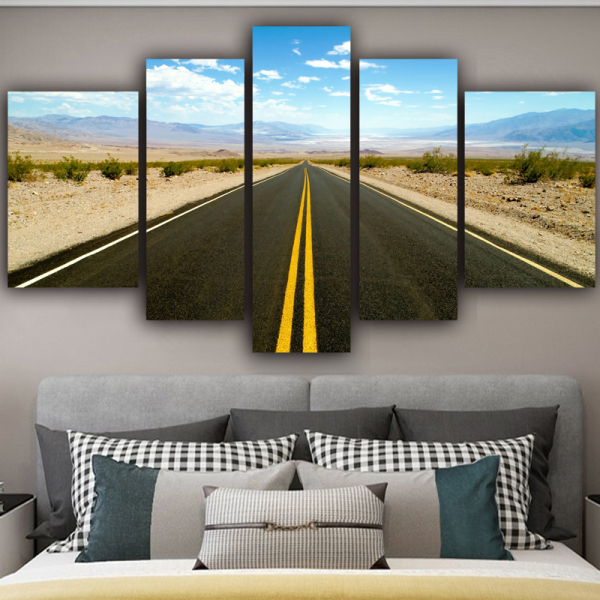 Hot selling landscape prints home painting 5 panel oil painting decoration highway living room wall decoration painting