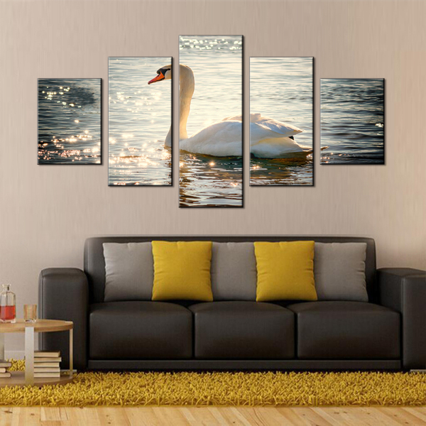5 Pieces seascape poster print White Swan canvas painting for Living Room christmas decoration