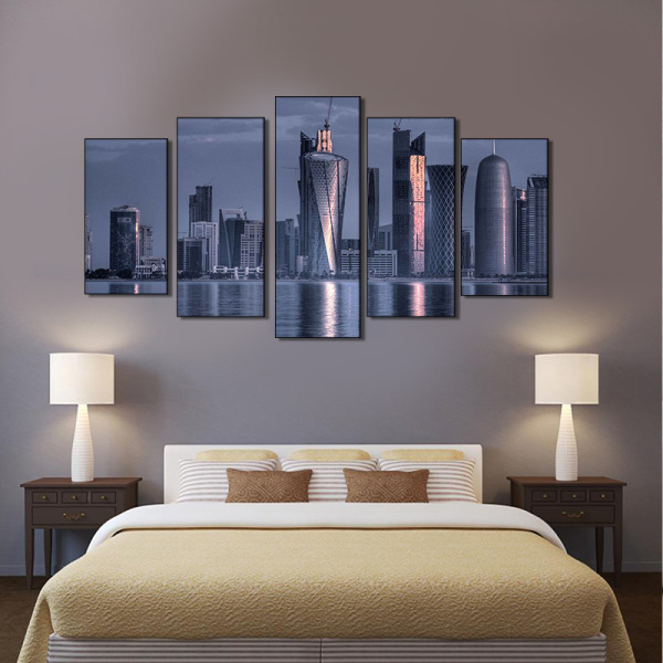 2018 New Design 5 Panel Middle East City Building Painting Modern Scenery Canvas Oil Painting For Home Decor