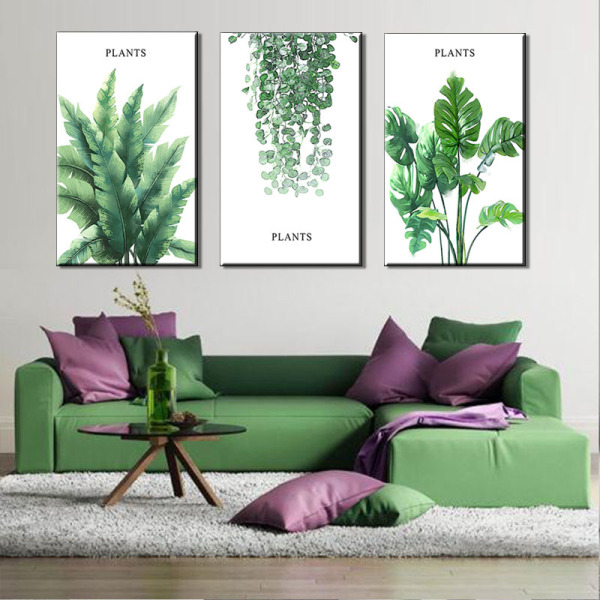 Modern Green Tropical Plant Leaves Canvas Art Print Poster , Nordic Green Plant Wall Pictures Kids Room Large Painting No Frame