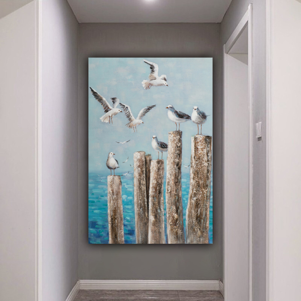 Handmade  Texture Oil Painting  Seabirds by the sea  Abstract Art Wall Pictures for  Home Office Decoration