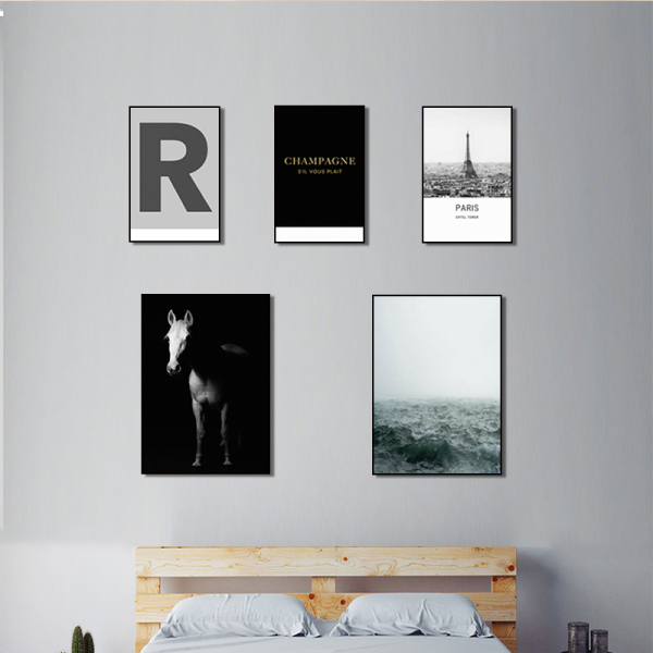 Nordic Simple 2018 New Style 5pcs Canvas Painting Print R Letter White and Black Poster for Living Room