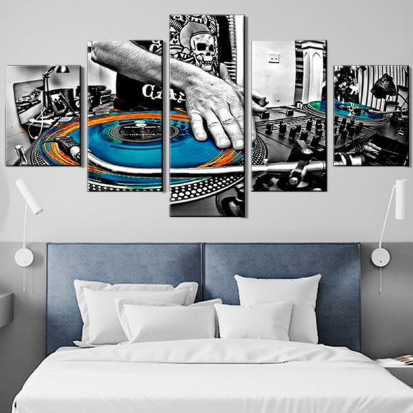 Metal Machine Dishing DJ Black And White Wall Art 5 Combined Sets of Home Decoration Oil Painting