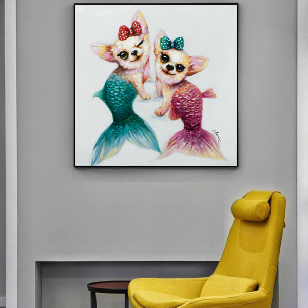 Modern Art Paintings Abstract Oil Handmade Acrylic Cat fish Animals Wall Picture Home Decor Painting