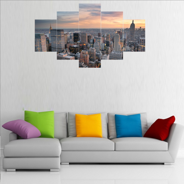 5 pieces of Patchwork Urban Landscape Canvas Oil Painting Spray Painting Home Decoration