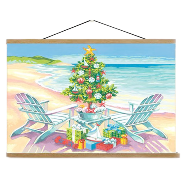 Pangoo Wholesale Custom Christmas Tree and Sea Beach Wall Hanging Framed DIY Painting by numbers set
