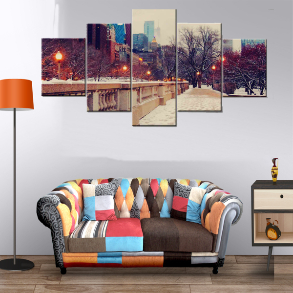 Modern Frameless City Snowscape Printing Wall Art Home Oil Painting Decoration 5 Living Room Pictures