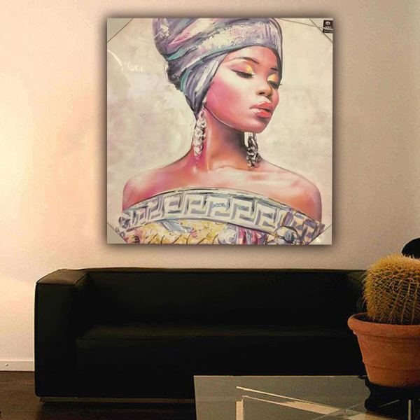 Abstract Painting african girl On Canvas Handmade Home-Wall Modern Decor Hotel Bright-Color