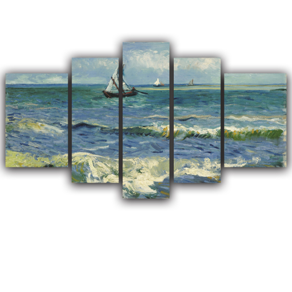 Landscape oil painting sea sailing boat canvas painting wall decoration print art 5 panel canvas painting
