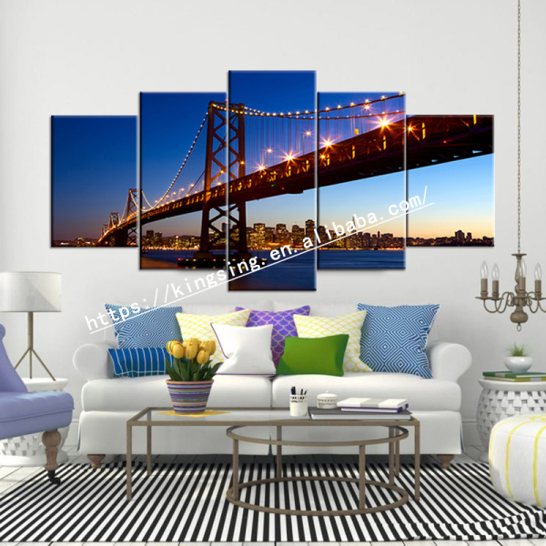 Modern Frameless Sea Crossing Bridge City Night Scene Printing Wall Art home Oil Painting Decoration 5 Living Room Pictures