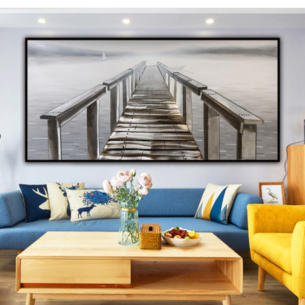 Home Decor Hand Made oil painting A bridge to the sea Decorative painting