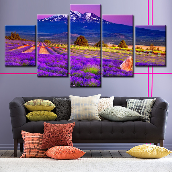Modern Frameless Canvas Snow Mountain Purple Lavender Beauty Print Wall Art Home Oil Painting Decoration 5 Living Room Pictures