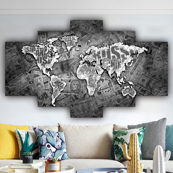 Wholesale high definition five piece oil painting map modern wall art print canvas painting