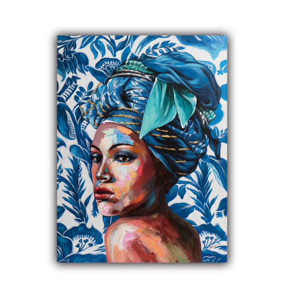 Handmade  Texture Oil Painting The blue one with the headscarf Abstract Art Wall Pictures  Decoration