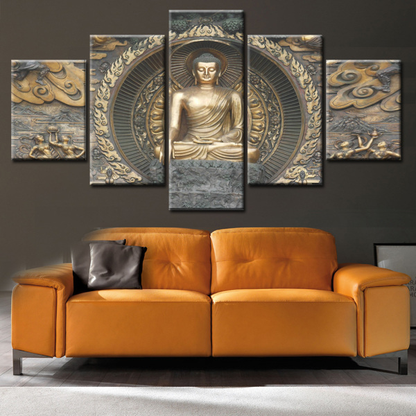 5 panel canvas wall art buddha painting printed religion paintings for living room wall home decoration no frame