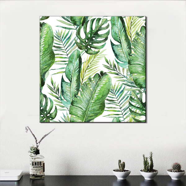 Green Watercolor Leaves Plants Poster Scandinavian Style Decorative Picture Modern Wall Art Paintings for Living Room