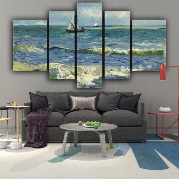 Canvas 5 Panel Hot Scenery Sailing on the waves sea   Wall Art Poster HD Print Painting Pictures