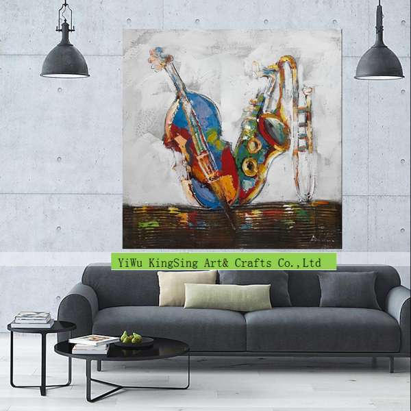 Newest Design Violin Saxophone Musical Instrument Set Wall Decor Abstract Artwork Canvas Oil Painting for Living Room